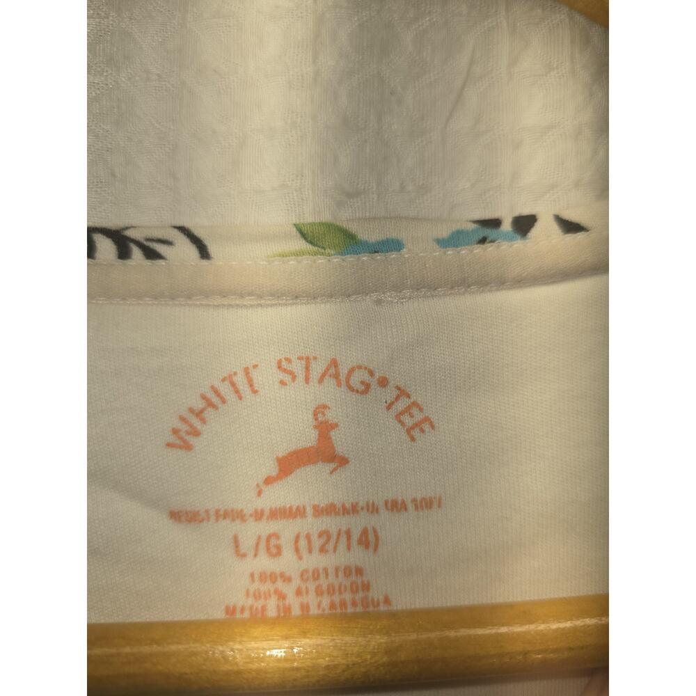 White Stag women's vintage-style t-shirt featuring a colorful floral Size Lrg... - Picture 2 of 6